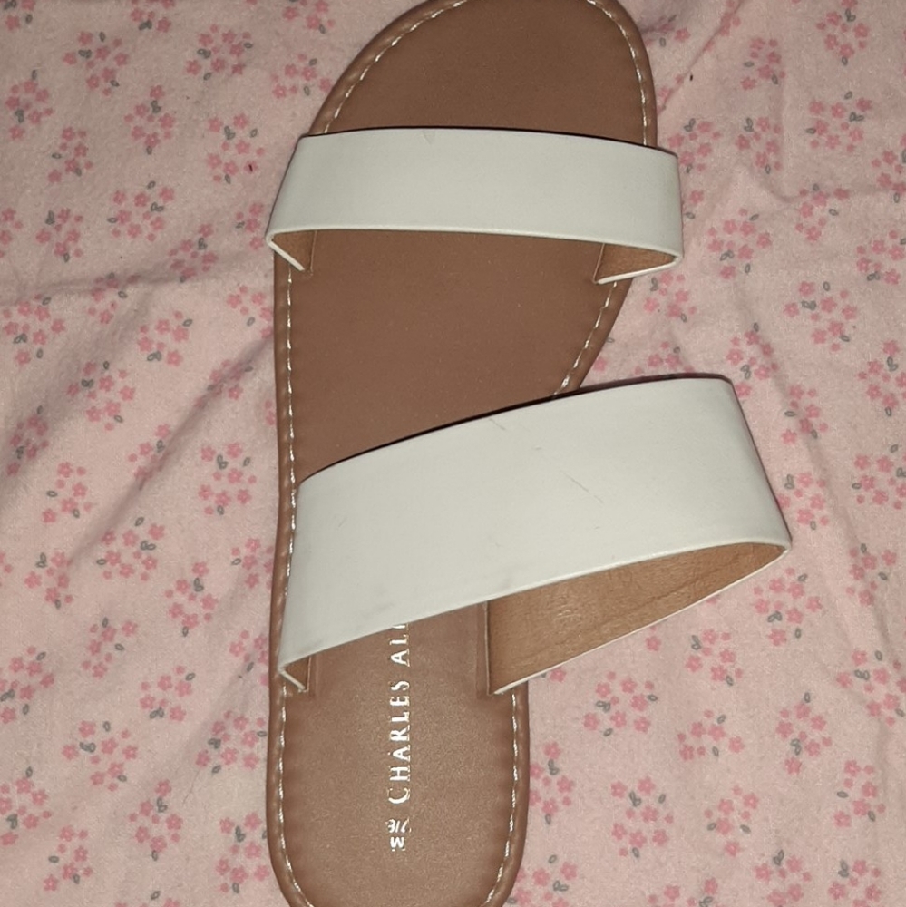 Brown Leather Sandals with white leather Straps